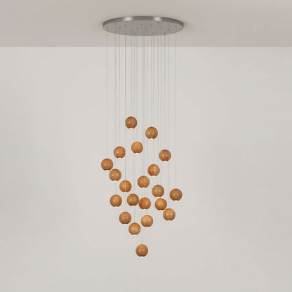 Wooden Orb Sphere Cluster Pendant Light