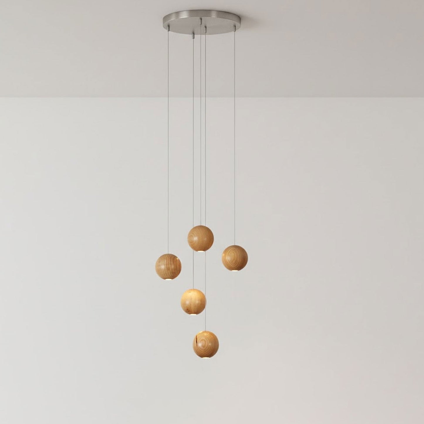 Wooden Orb Sphere Cluster Pendant Light