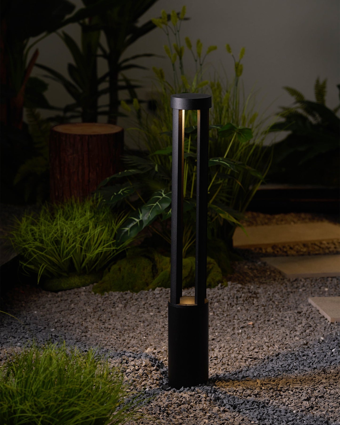 Black Cylindrical Solar Outdoor Post Light