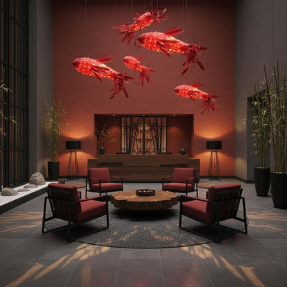 Crimson Swirl Koi Chandelier