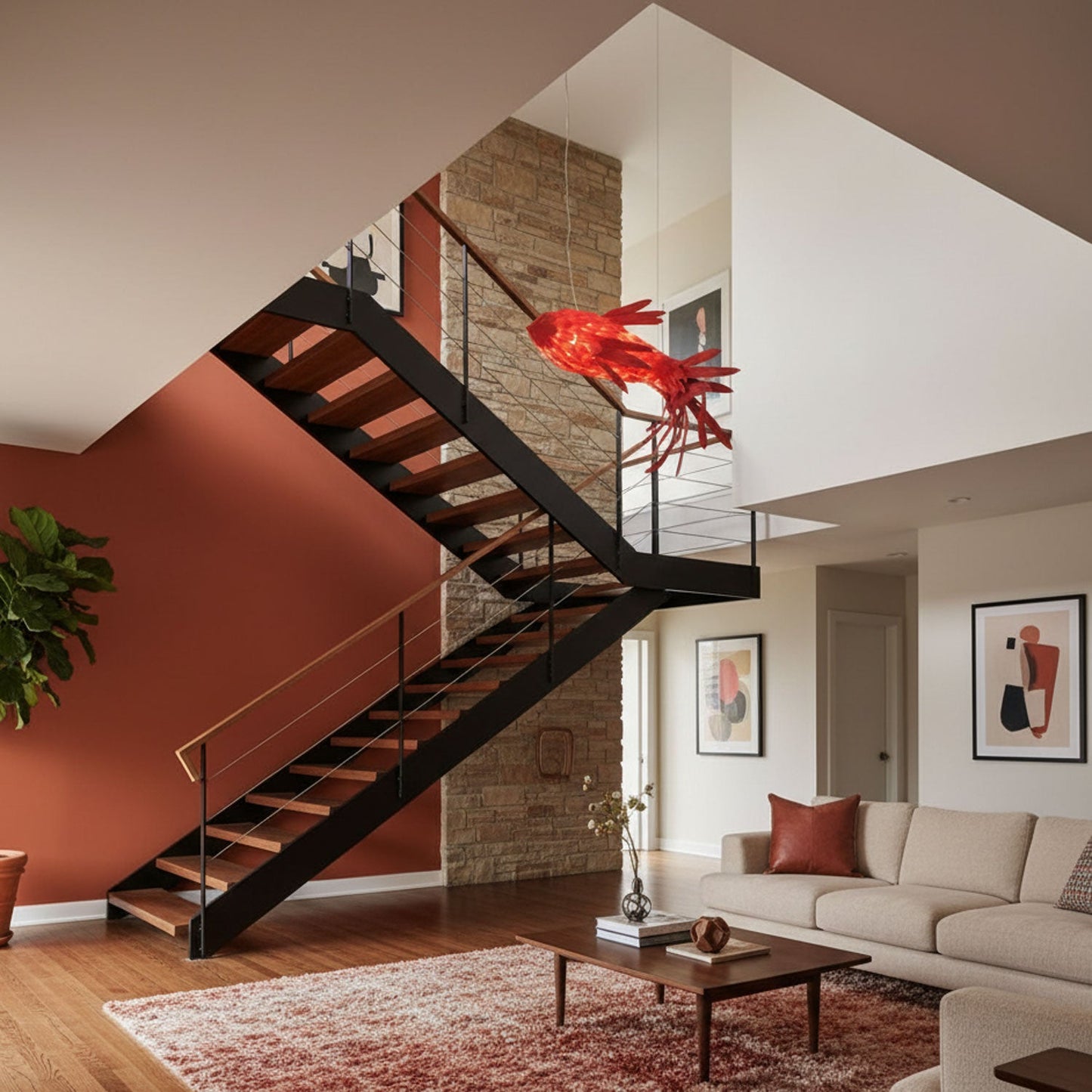 Crimson Swirl Koi Chandelier
