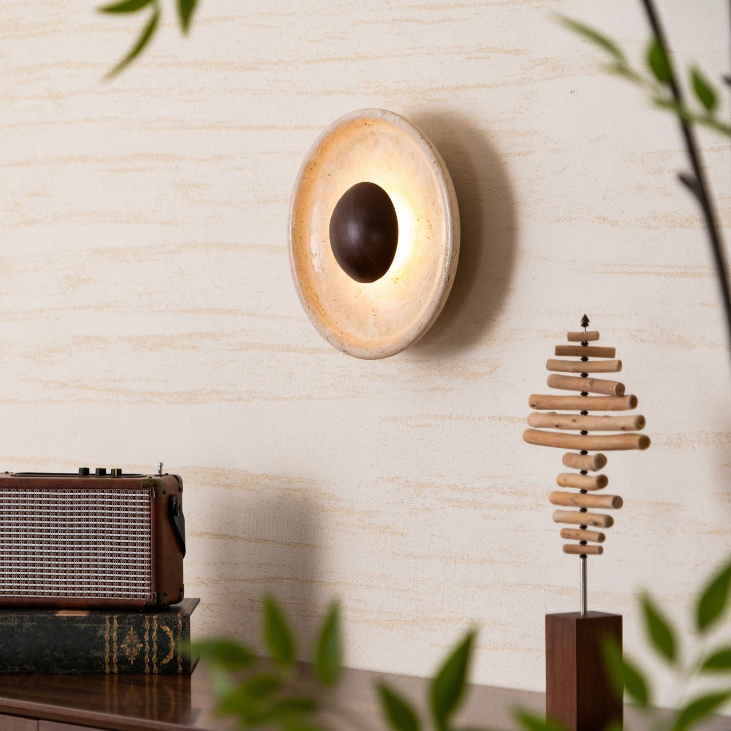 Halo Travertine Wall Light