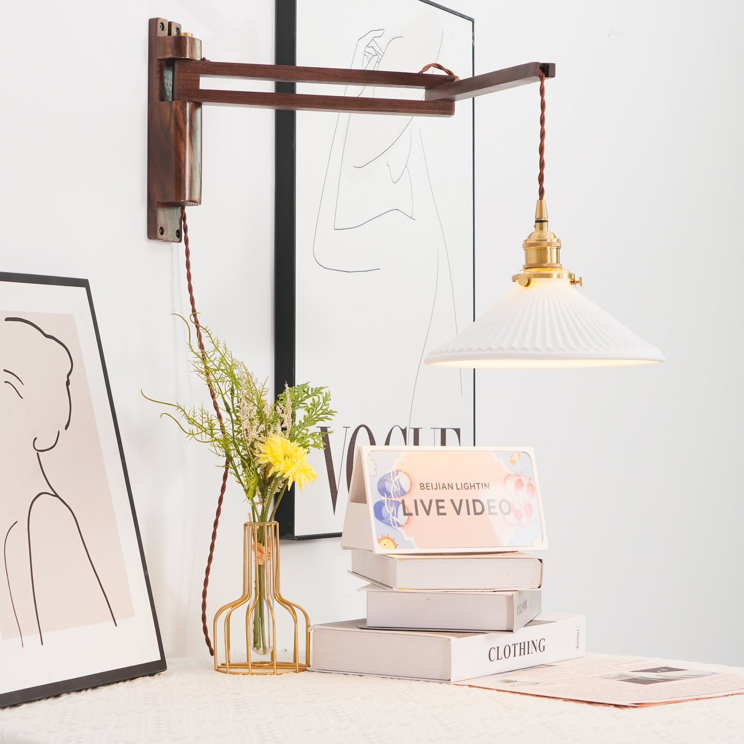 Walnut Swing Arm Wall Lamp